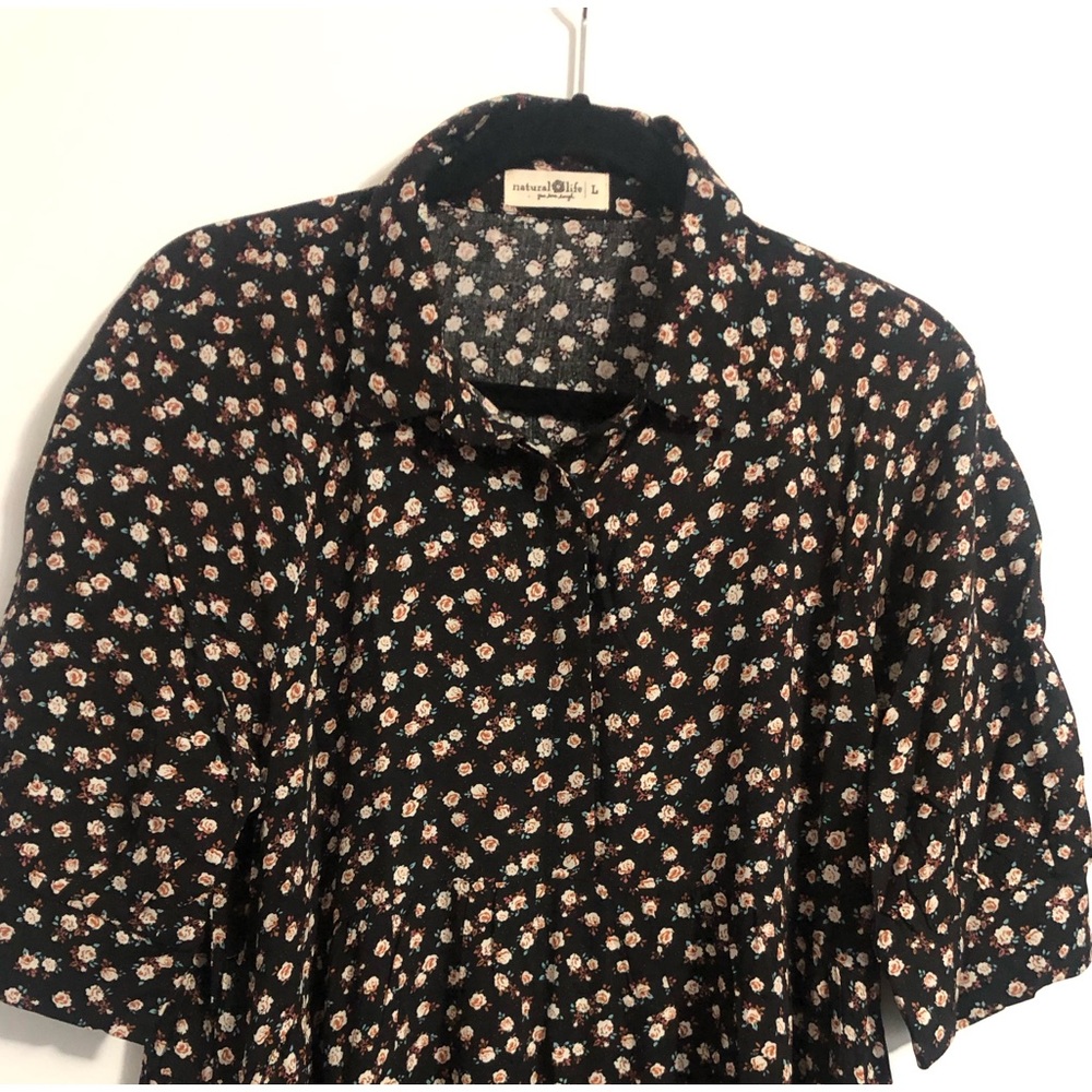 NATURAL LIFE Black Midi Dress with Small Cream Floral Print - Picture 3 of 7